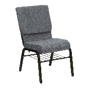 HERCULES Series 18.5''W Church Chair in Gray Fabric with Book Rack - Gold Vein Frame, XU-CH-60096-BEIJING-GY-BAS-GG