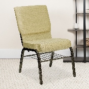 HERCULES Series 18.5''W Church Chair in Beige Patterned Fabric with Book Rack - Gold Vein Frame, XU-CH-60096-BGE-BAS-GG