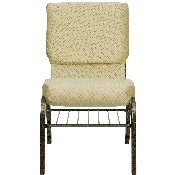 HERCULES Series 18.5''W Church Chair in Beige Patterned Fabric with Book Rack - Gold Vein Frame, XU-CH-60096-BGE-BAS-GG