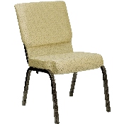 HERCULES Series 18.5''W Stacking Church Chair in Beige Patterned Fabric - Gold Vein Frame, XU-CH-60096-BGE-GG