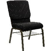HERCULES Series 18.5''W Church Chair in Black Dot Patterned Fabric with Book Rack - Gold Vein Frame, XU-CH-60096-BK-BAS-GG