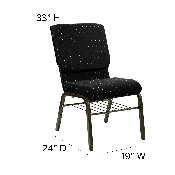 HERCULES Series 18.5''W Church Chair in Black Dot Patterned Fabric with Book Rack - Gold Vein Frame, XU-CH-60096-BK-BAS-GG