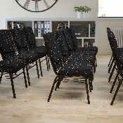 HERCULES Series 18.5''W Church Chair in Black Dot Patterned Fabric with Book Rack - Gold Vein Frame, XU-CH-60096-BK-BAS-GG