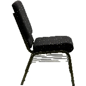 HERCULES Series 18.5''W Church Chair in Black Dot Patterned Fabric with Book Rack - Gold Vein Frame, XU-CH-60096-BK-BAS-GG