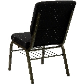 HERCULES Series 18.5''W Church Chair in Black Dot Patterned Fabric with Book Rack - Gold Vein Frame, XU-CH-60096-BK-BAS-GG