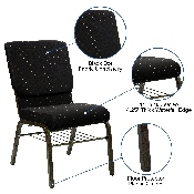 HERCULES Series 18.5''W Church Chair in Black Dot Patterned Fabric with Book Rack - Gold Vein Frame, XU-CH-60096-BK-BAS-GG