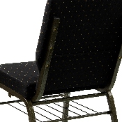 HERCULES Series 18.5''W Church Chair in Black Dot Patterned Fabric with Book Rack - Gold Vein Frame, XU-CH-60096-BK-BAS-GG