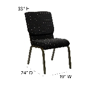 HERCULES Series 18.5''W Stacking Church Chair in Black Dot Patterned Fabric - Gold Vein Frame, XU-CH-60096-BK-GG