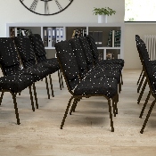 HERCULES Series 18.5''W Stacking Church Chair in Black Dot Patterned Fabric - Gold Vein Frame, XU-CH-60096-BK-GG
