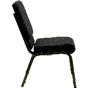 HERCULES Series 18.5''W Stacking Church Chair in Black Dot Patterned Fabric - Gold Vein Frame, XU-CH-60096-BK-GG