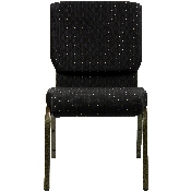 HERCULES Series 18.5''W Stacking Church Chair in Black Dot Patterned Fabric - Gold Vein Frame, XU-CH-60096-BK-GG