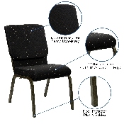 HERCULES Series 18.5''W Stacking Church Chair in Black Dot Patterned Fabric - Gold Vein Frame, XU-CH-60096-BK-GG