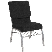 HERCULES Series 18.5''W Church Chair in Black Fabric with Book Rack - Silver Vein Frame, XU-CH-60096-BK-SV-BAS-GG