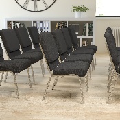 HERCULES Series 18.5''W Stacking Church Chair in Black Fabric - Silver Vein Frame, XU-CH-60096-BK-SV-GG