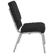 HERCULES Series 18.5''W Stacking Church Chair in Black Fabric - Silver Vein Frame, XU-CH-60096-BK-SV-GG
