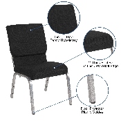 HERCULES Series 18.5''W Stacking Church Chair in Black Fabric - Silver Vein Frame, XU-CH-60096-BK-SV-GG