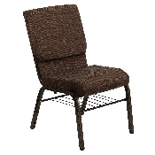 HERCULES Series 18.5''W Church Chair in Brown Fabric with Book Rack - Gold Vein Frame, XU-CH-60096-BN-BAS-GG