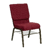 HERCULES Series 18.5''W Church Chair in Burgundy Fabric with Book Rack - Gold Vein Frame, XU-CH-60096-BY-BAS-GG