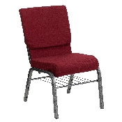 HERCULES Series 18.5''W Church Chair in Burgundy Fabric with Book Rack - Silver Vein Frame, XU-CH-60096-BY-SILV-BAS-GG