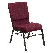 HERCULES Series 18.5''W Church Chair in Burgundy Patterned Fabric with Book Rack - Gold Vein Frame, XU-CH-60096-BYXY56-BAS-GG