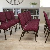 HERCULES Series 18.5''W Church Chair in Burgundy Patterned Fabric with Book Rack - Gold Vein Frame, XU-CH-60096-BYXY56-BAS-GG