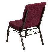 HERCULES Series 18.5''W Church Chair in Burgundy Patterned Fabric with Book Rack - Gold Vein Frame, XU-CH-60096-BYXY56-BAS-GG