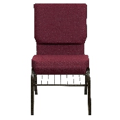 HERCULES Series 18.5''W Church Chair in Burgundy Patterned Fabric with Book Rack - Gold Vein Frame, XU-CH-60096-BYXY56-BAS-GG