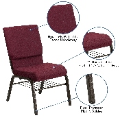 HERCULES Series 18.5''W Church Chair in Burgundy Patterned Fabric with Book Rack - Gold Vein Frame, XU-CH-60096-BYXY56-BAS-GG
