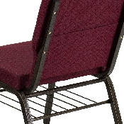 HERCULES Series 18.5''W Church Chair in Burgundy Patterned Fabric with Book Rack - Gold Vein Frame, XU-CH-60096-BYXY56-BAS-GG