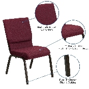 HERCULES Series 18.5''W Stacking Church Chair in Burgundy Patterned Fabric - Gold Vein Frame, XU-CH-60096-BYXY56-GG