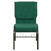 HERCULES Series 18.5''W Church Chair in Green Patterned Fabric with Book Rack - Gold Vein Frame, XU-CH-60096-GN-BAS-GG