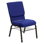 HERCULES Series 18.5''W Church Chair in Navy Blue Fabric with Book Rack - Gold Vein Frame, XU-CH-60096-NVY-BAS-GG