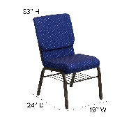 HERCULES Series 18.5''W Church Chair in Navy Blue Patterned Fabric with Book Rack - Gold Vein Frame, XU-CH-60096-NVY-DOT-BAS-GG