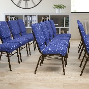 HERCULES Series 18.5''W Church Chair in Navy Blue Patterned Fabric with Book Rack - Gold Vein Frame, XU-CH-60096-NVY-DOT-BAS-GG