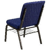 HERCULES Series 18.5''W Church Chair in Navy Blue Patterned Fabric with Book Rack - Gold Vein Frame, XU-CH-60096-NVY-DOT-BAS-GG