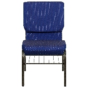 HERCULES Series 18.5''W Church Chair in Navy Blue Patterned Fabric with Book Rack - Gold Vein Frame, XU-CH-60096-NVY-DOT-BAS-GG