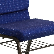 HERCULES Series 18.5''W Church Chair in Navy Blue Patterned Fabric with Book Rack - Gold Vein Frame, XU-CH-60096-NVY-DOT-BAS-GG