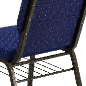 HERCULES Series 18.5''W Church Chair in Navy Blue Patterned Fabric with Book Rack - Gold Vein Frame, XU-CH-60096-NVY-DOT-BAS-GG