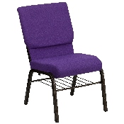 HERCULES Series 18.5''W Church Chair in Purple Fabric with Book Rack - Gold Vein Frame, XU-CH-60096-PU-BAS-GG