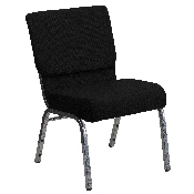 HERCULES Series 21''W Stacking Church Chair in Black Fabric - Silver Vein Frame, XU-CH0221-BK-SV-GG