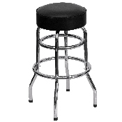 Double Ring Chrome Barstool with Black Seat, XU-D-100-GG