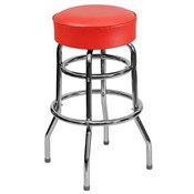 Double Ring Chrome Barstool with Red Seat, XU-D-100-RED-GG