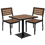 Outdoor Patio Bistro Dining Table Set with 2 Chairs and Faux Teak Poly Slats, XU-DG-10456033-GG