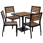 Outdoor Patio Bistro Dining Table Set with 4 Chairs and Faux Teak Poly Slats, XU-DG-10456036-GG