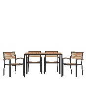 5 Piece Outdoor Dining Table Set - Synthetic Teak Poly Slats - 30