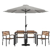 7 Piece Outdoor Patio Dining Table Set with 4 Synthetic Teak Stackable Chairs, 30