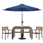 7 Piece Outdoor Patio Dining Table Set with 4 Synthetic Teak Stackable Chairs, 30