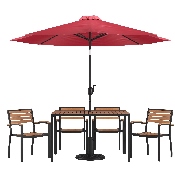 7 Piece Outdoor Patio Dining Table Set with 4 Synthetic Teak Stackable Chairs, 30