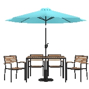 7 Piece Outdoor Patio Dining Table Set with 4 Synthetic Teak Stackable Chairs, 30