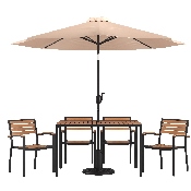 7 Piece Outdoor Patio Dining Table Set with 4 Synthetic Teak Stackable Chairs, 30